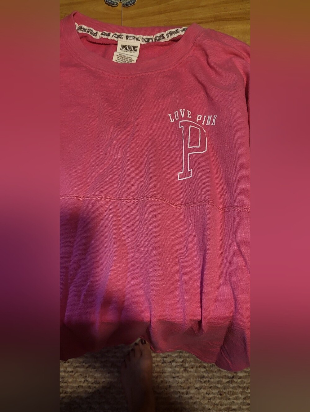 PINK Victoria's Secret Bright Pink 'Love P' Crewneck Sweatshirt